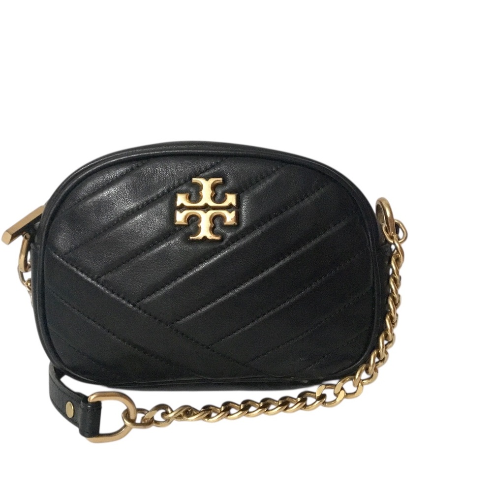 Tory Burch Mini Black Quilted Leather Logo Crossbody